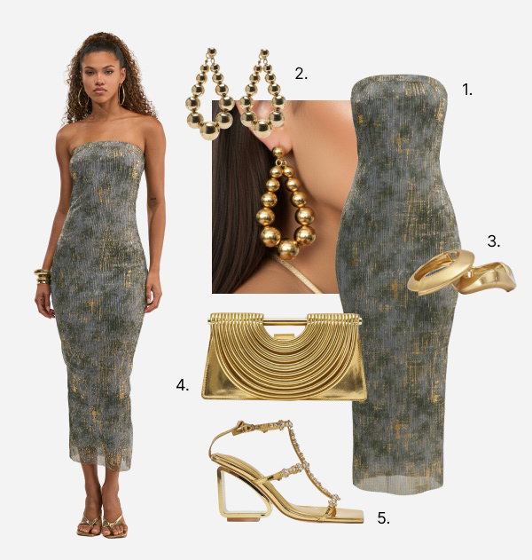 CHAMPAGNE GLOW STRAPLESS MAXI DRESS