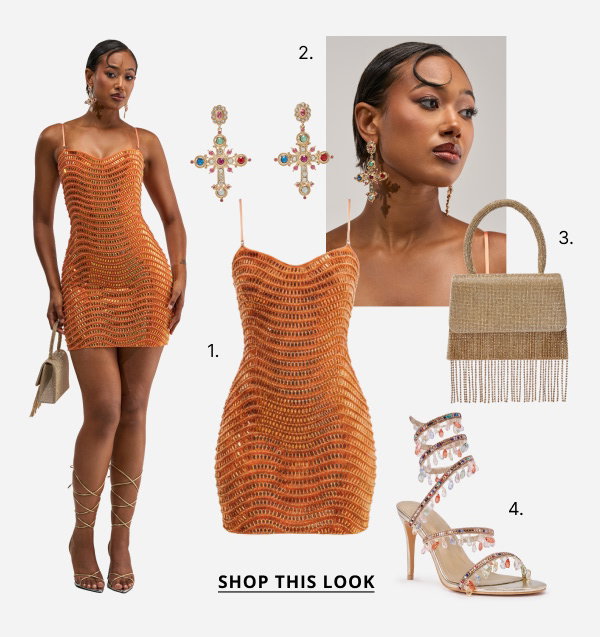 SHINE ON RHINESTONE MINI DRESS IN ORANGE