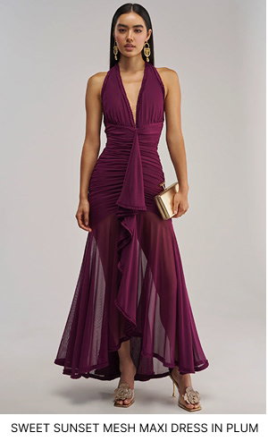 SWEET SUNSET MESH MAXI DRESS IN PLUM