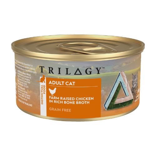 Image of Trilogy Farm Raised Chicken In Bone Broth Canned Cat Food 24 x 85g pack