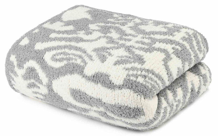 Damask Throw in Stone / Creme 