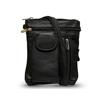 Black Leather Crossbody Bag with Accessible Pocket