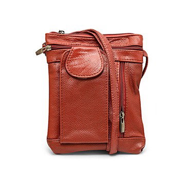 Red Leather Crossbody Bag with Accessible Pocket