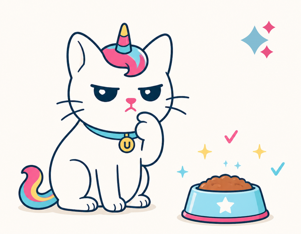 Cat sitting in front of a food bowl