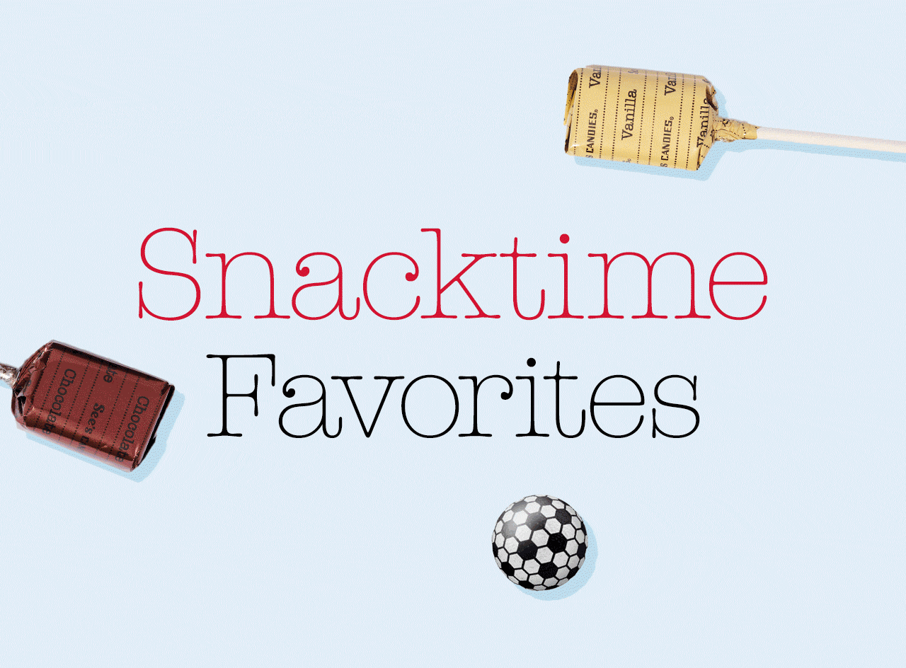 Snacktime Favorites | An animated GIF showing a variety of See’s wrapped candies