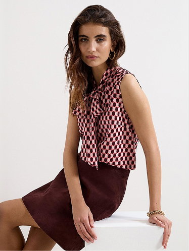 Junie Tie Neck Geo Print Sleeveless Top