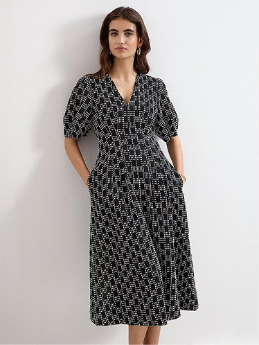 Yasmine Check Textured Midi Dress
