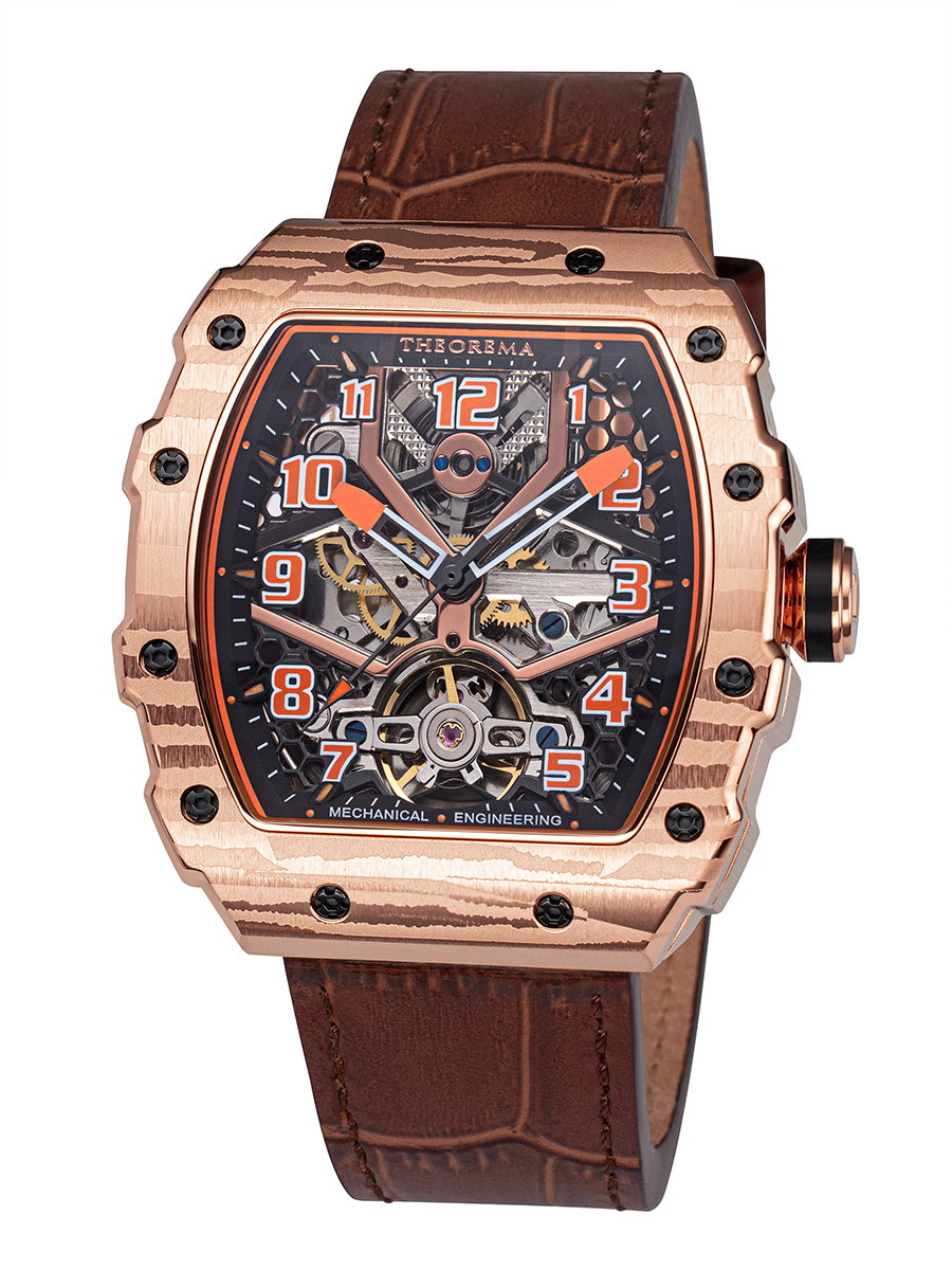 Bronze case. Brown band. Black dial.
