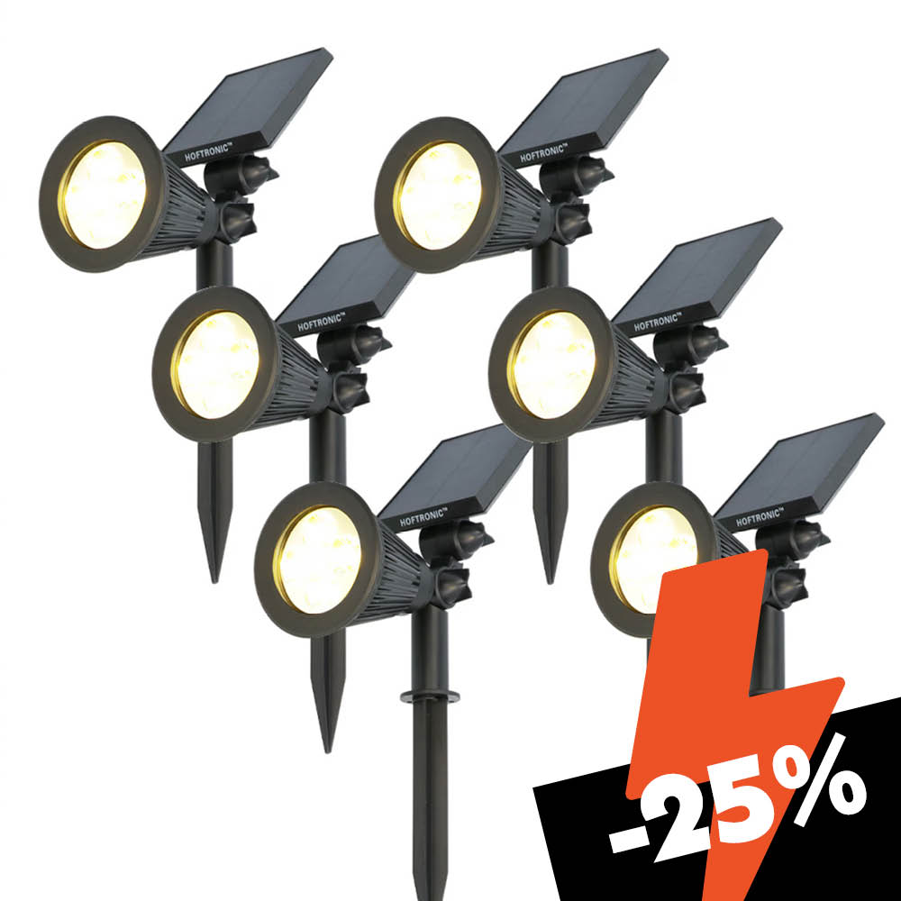 Set of 6 Bend PIR solar Garden spike lights - Motion sensor and twilight switch - 3000K warm white - 2 light modes - 300 lumens - 6-9 hour Battery life - IP65 waterproof