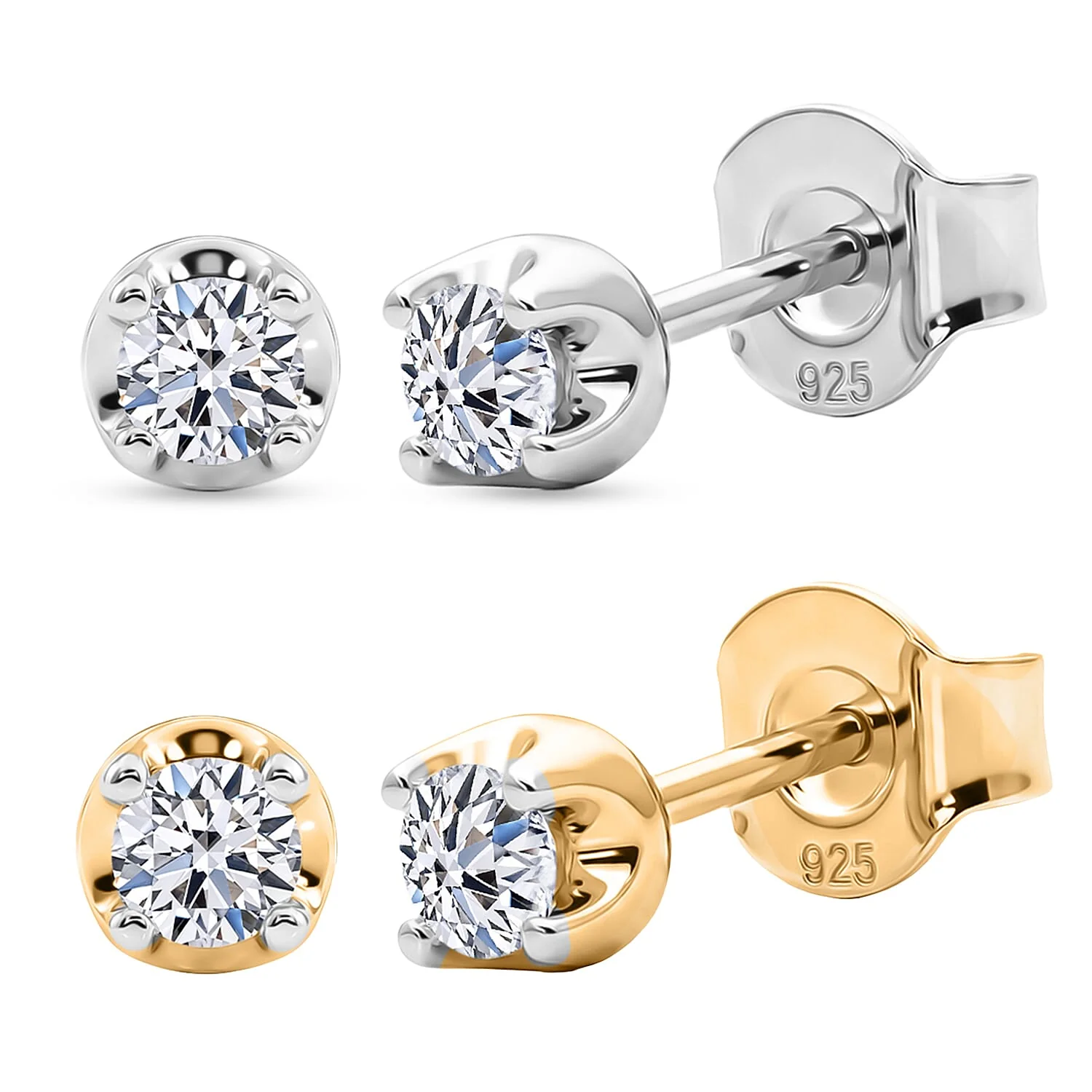 Image of Luxuriant - Lab Grown Diamond SI-G-H Solitaire Studs Push Post Earring in Rhodium Overlay Sterling Silver.