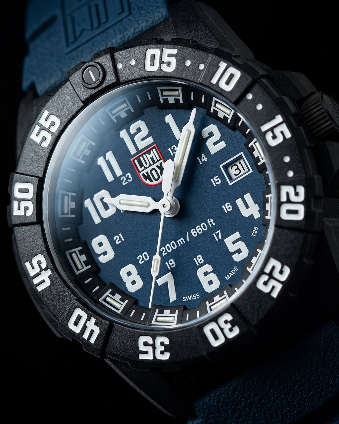 Watch detail shot on black background