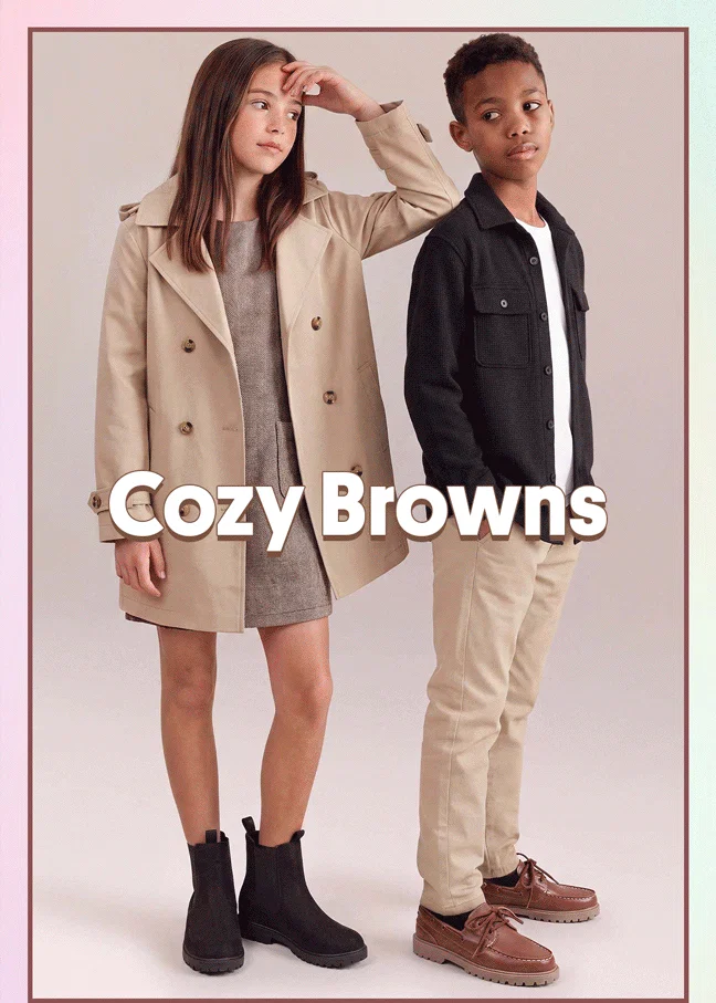Shop Color of the Month: Cozy Browns - Warm, earthy tones for their everyday adventures.
