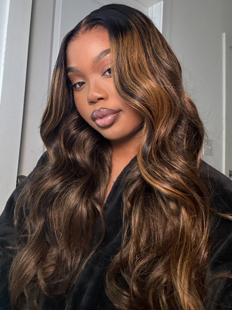 [22'=$79] Glueless Brown Highlight U Part Body Wave Wig 3s Fast Install 100% Human Virgin Hair