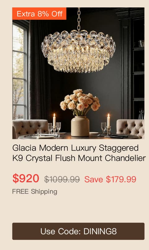 Glacia Modern Luxury Staggered K9 Crystal Flush Mount Chandelier