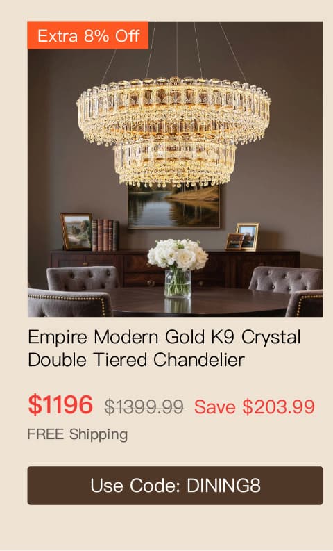Empire Modern Gold K9 Crystal Double Tiered Three-Color Dimming Chandelier