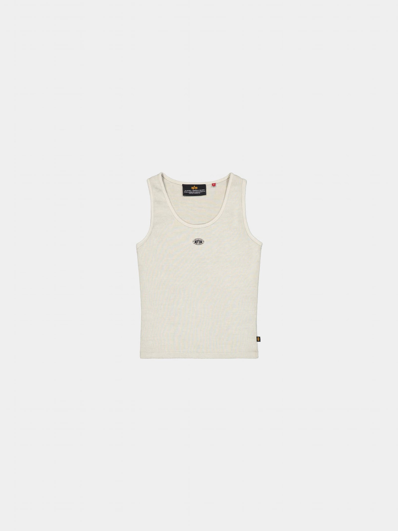 women's alpha world logo slim stone colored tank top