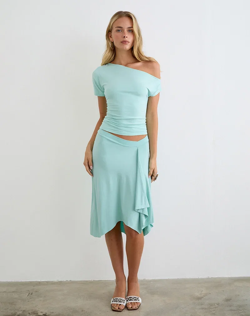 Image of Esmeray Midi Skirt in Rayon Jersey Aqua