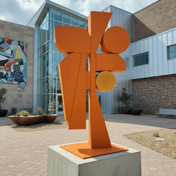 large orange abstract sculpture