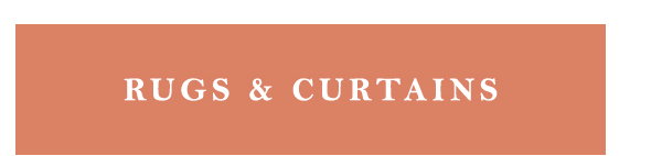 Terracotta rectangular button with white text reading "RUGS & CURTAINS".