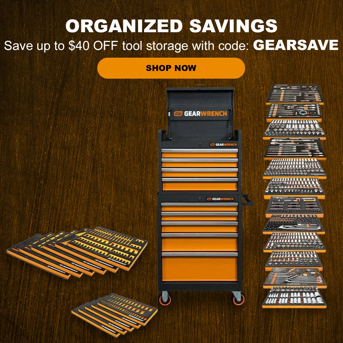 ORGANIZED SAVINGS | Save up to $40 OFF tool storage with code: GEARSAVE | Shop Now