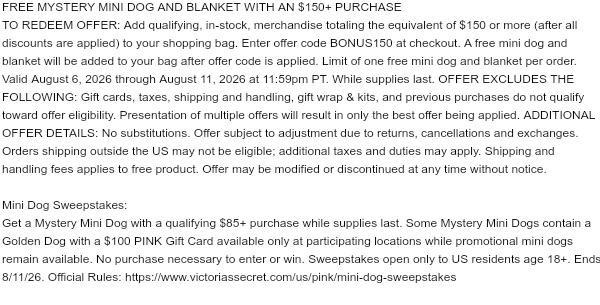 8.6 Mini Dog + Blanket w/ $150
