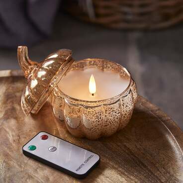 Bougie Citrouille TruGlow® en Verre Moucheté avec Télécommande