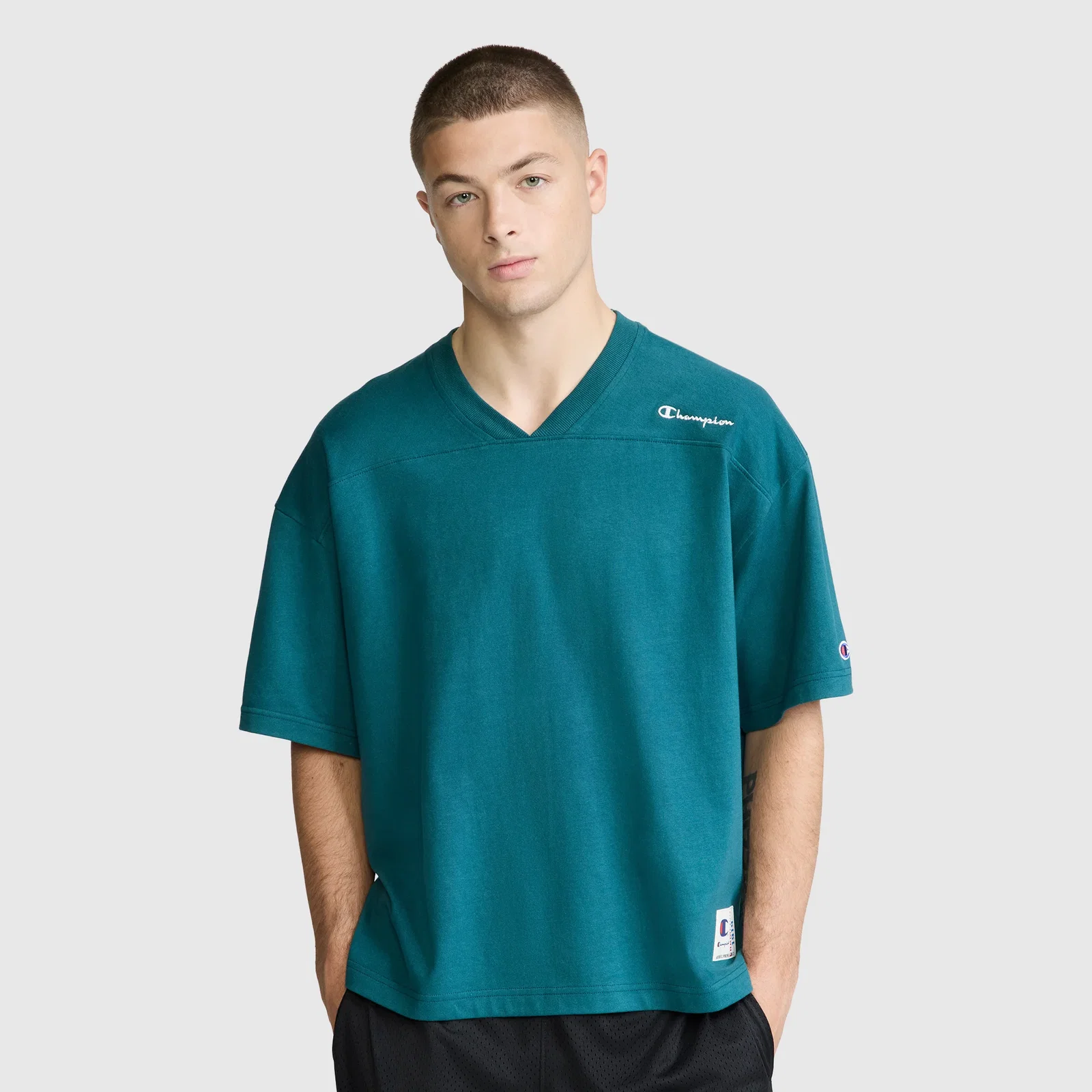 Image of Short Sleeve Boxy T-Shirt, Embroidered Script Logo