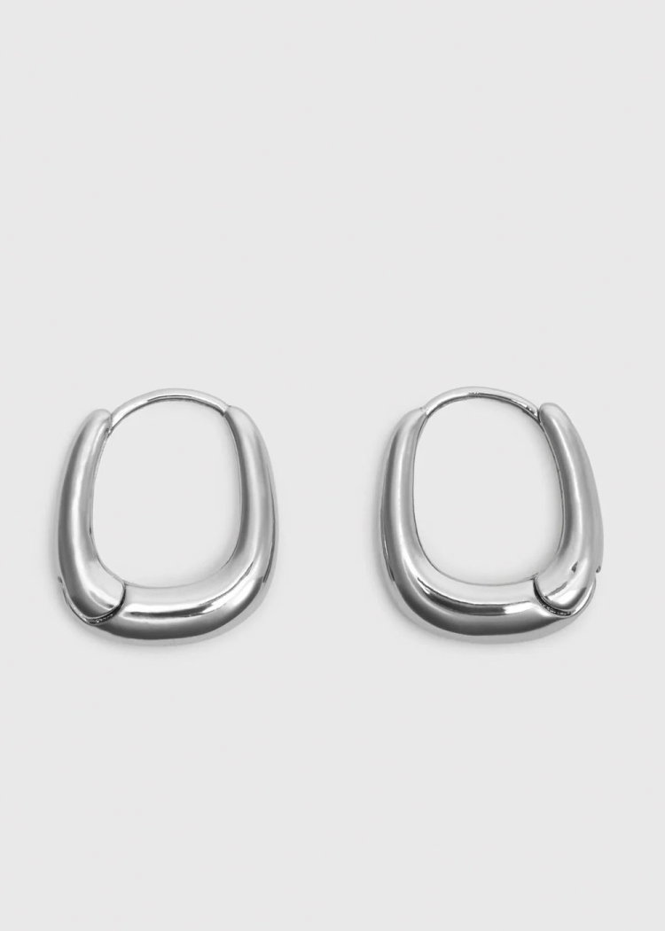 Silver Curved Square Huggie Hoop
