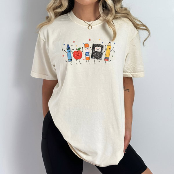 Happy School Supplies Graphic Tee, Back To School Shirt, Teacher Comfort Colors Tee