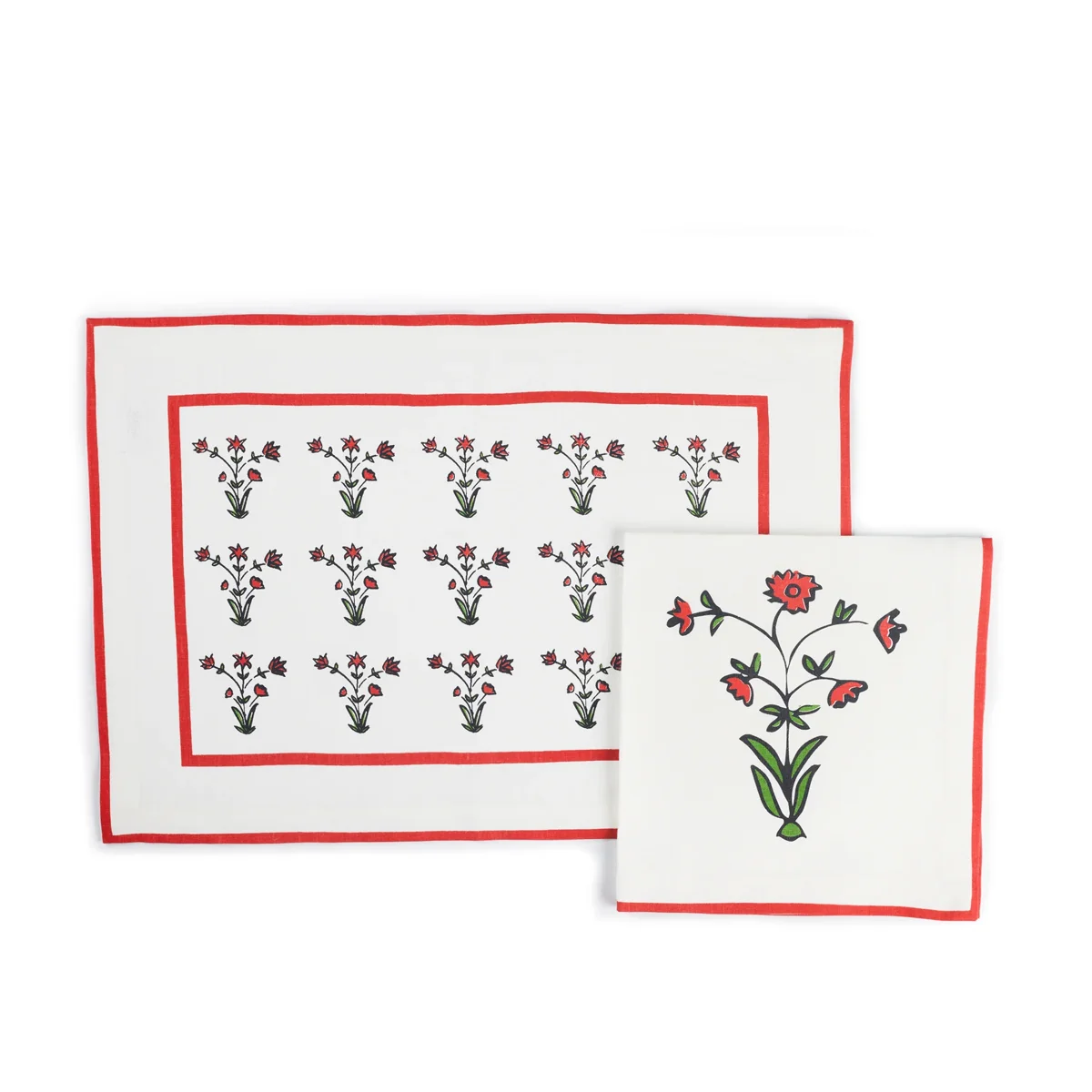 Image of Set of Four Placemat & Napkin Crimson