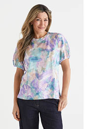 Layered Watercolour Puff Sleeve Top