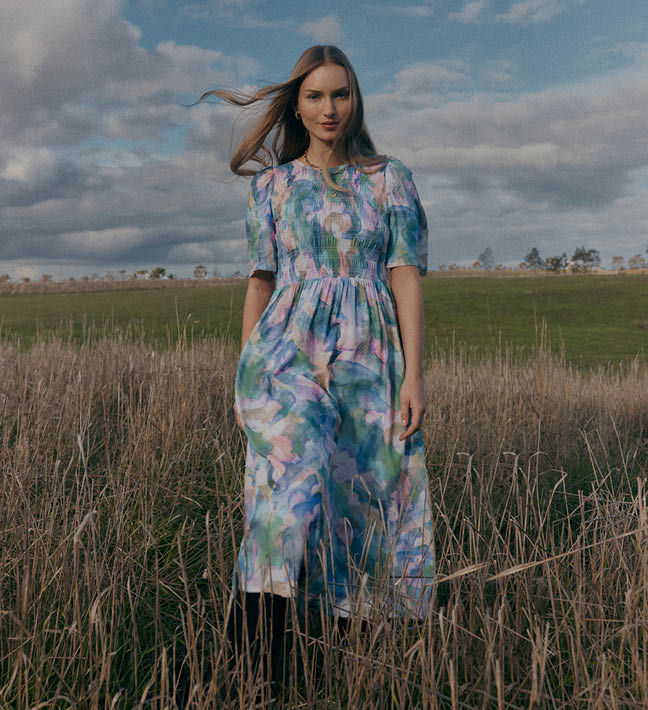 Layered Watercolour Midi Dress