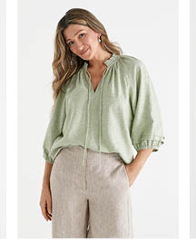 Linen Blend Notch Neck Top