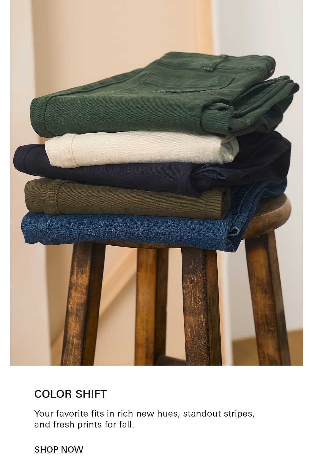 stack of the chelsea wide leg in multiple colors