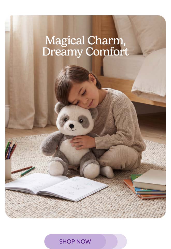 A little kid hugging Bamboola Warmies. Shop Now.