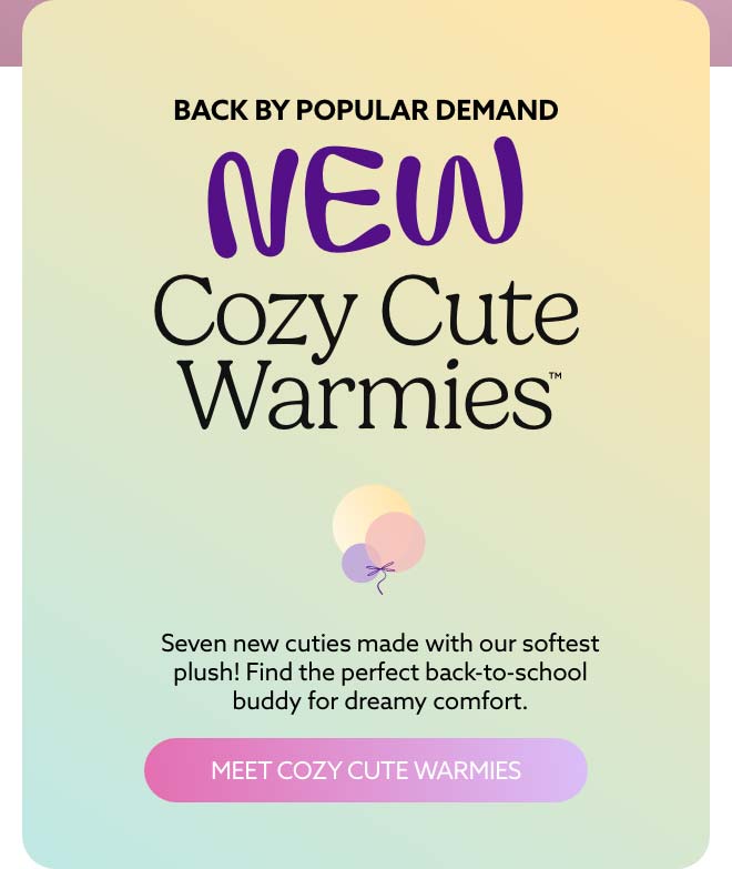 A gradient text card. Shop New Cozy Cute Warmies.