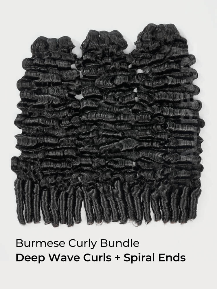 Burmese Curly One Bundle With Spiral Ends Virgin Human Hair Extension