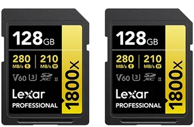 Lexar 128GB Professional 1800x 280MB/Sec UHS-II V60 SDXC Card - Twin Pack