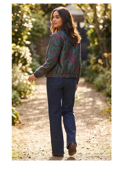 Bomber Lora Green Flower jacquard