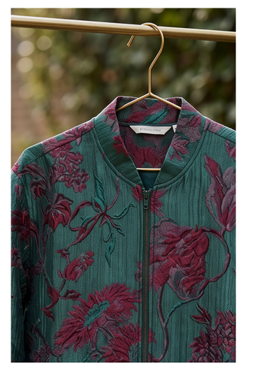 Bomber Lora Green Flower jacquard