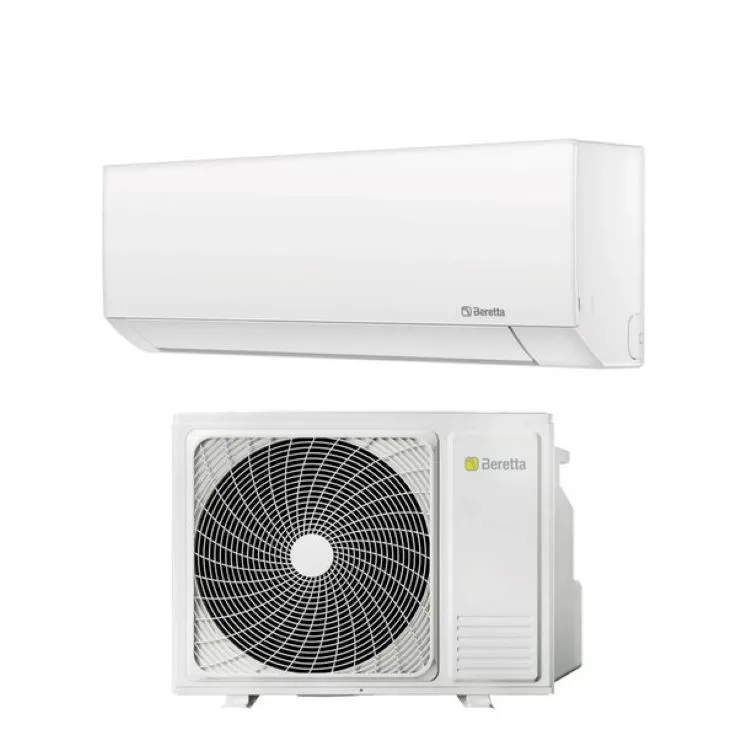 Beretta white split air conditioner - slim indoor wall-mounted unit with matching outdoor compressor unit
