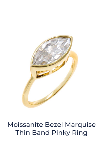 Moissanite Bezel Marquise Thin Band Pinky Ring