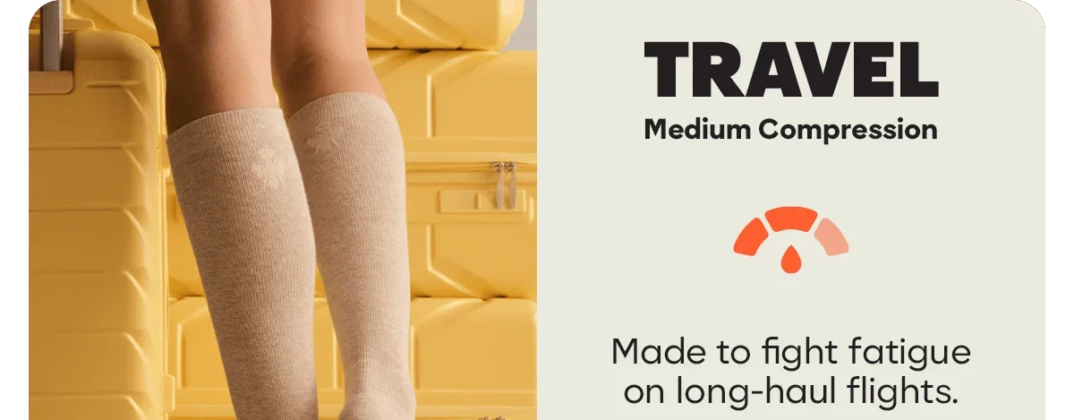 Travel. Medium Compression. Made to fight fatigue on long-haul flights.