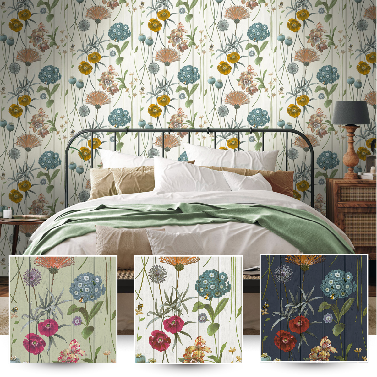 Botanist Wood Panel Wallpaper White / Green Belgravia 4772