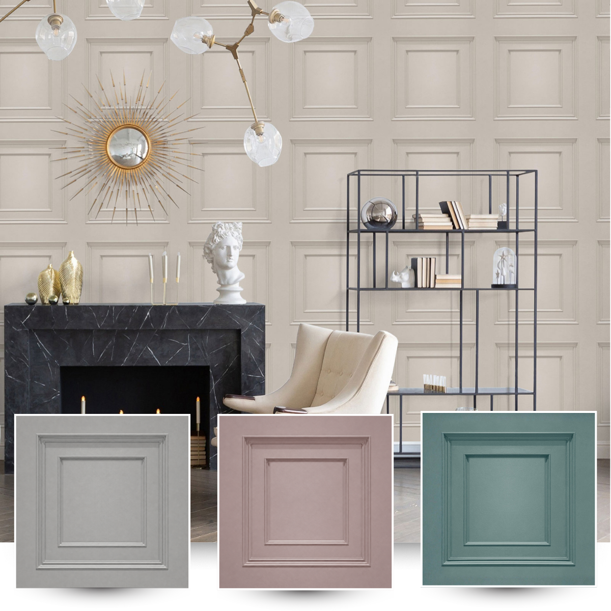 Oliana Panel Wallpaper Dark Cream Belgravia 8493
