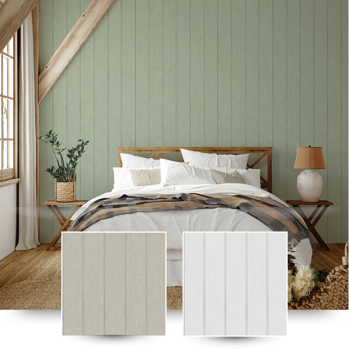 Beaded Wood Panel Wallpaper Sage Green Belgravia 5910
