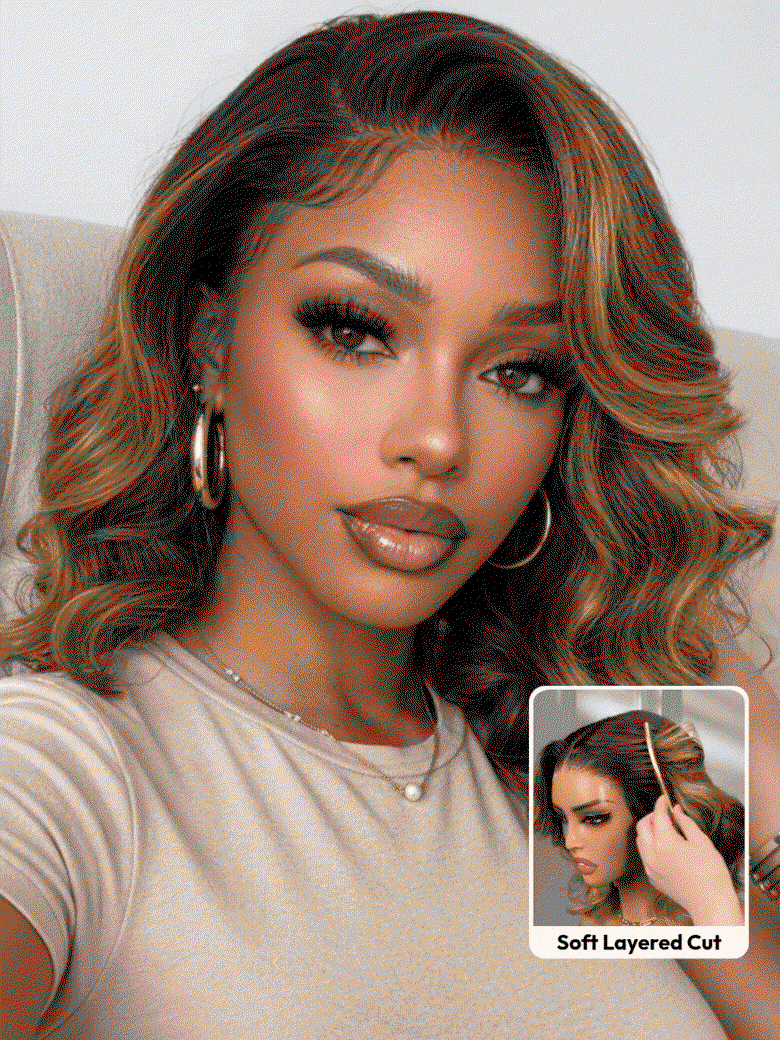 UNice Body Wave Bob Honey Blonde Highlights Wig Bye-Bye Slipβ’ 13Γ4 Lace Front Glueless Glam-Ready Date Night Chic Face-Flattering Blonde Dimension