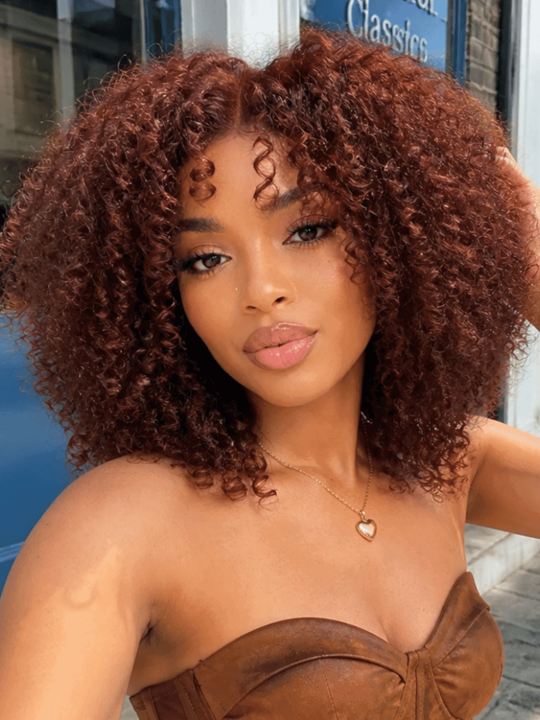 UNice Reddish Brown Jerry Curly Wig Bye-Bye Slip™ 7x5 Lace Closure Glueless Glam-Ready Night Out Statement Curls Eye-Catching Color