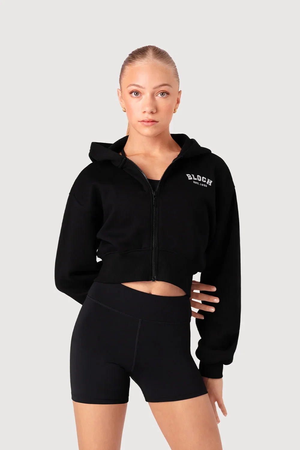 Image of Girls Cropped Zip Front Hoodie