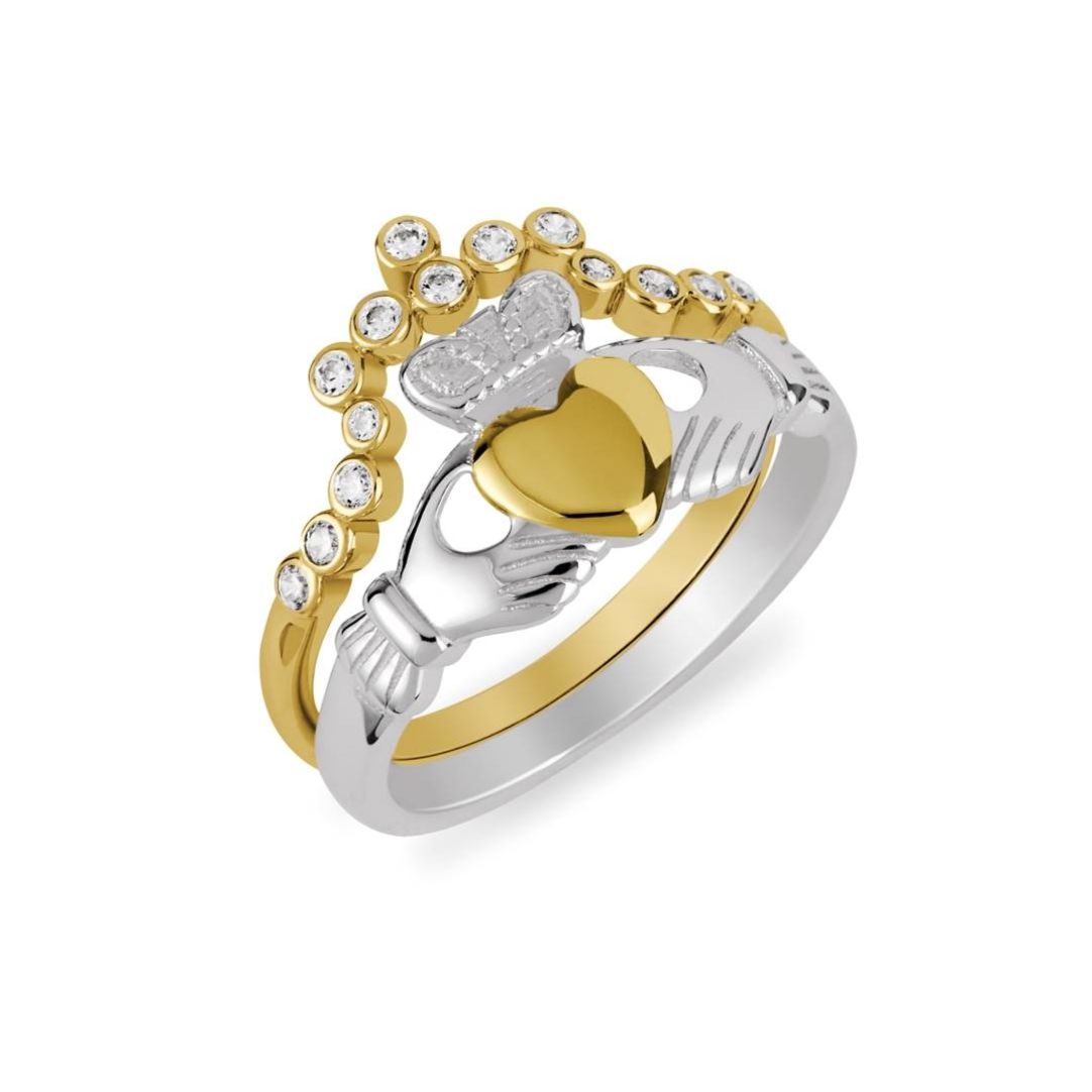 Argento Two Tone Heart of Gold Claddagh Ring Stack